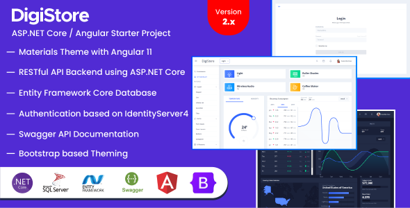 DigiStore .NET Core/ Angular startup project bundle with IoT & E-Commerce dashboards