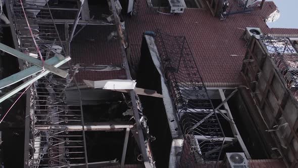 Vertical Video of a Wartorn Building in Ukraine Makariv