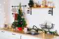Loft style Interior white kitchen with christmas decor, xmas - PhotoDune Item for Sale