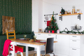 Loft style Interior white kitchen with christmas decor, xmas - PhotoDune Item for Sale