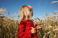Blonde Child in Red Dress Holding Wheat - PhotoDune Item for Sale