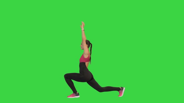 Warm Up Lunge Exercise for Quadriceps and Stretching By Fit Young Female on a Green Screen Chroma