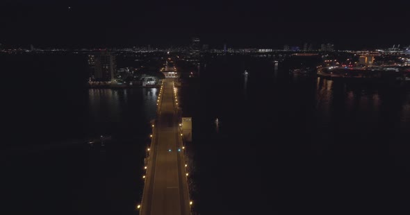 5k Night Aerial Video Venetian Causeway Miami Beach Fl