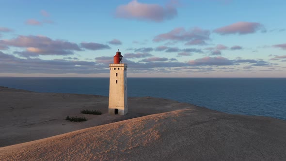 Drone Flight Over Rubjerg Knude Lighthouse And Sea