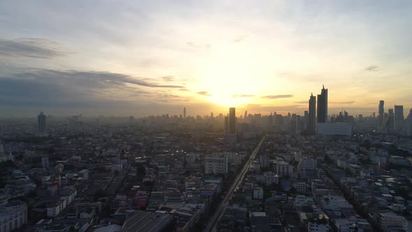 4k Aerial city view of Bangkok dowtnown, Flying over Bangkok, Thailand.