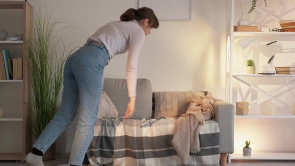 Exhausted Woman Couch Rest Energy Lack Sleep Home