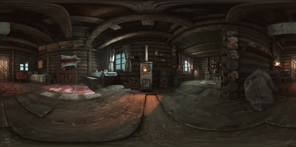 VR360 View of Old Log Home Interior alt