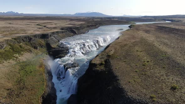 Aerial view of Gullfoss (Golden Waterfal), attraction of Golden Circle, Iceland