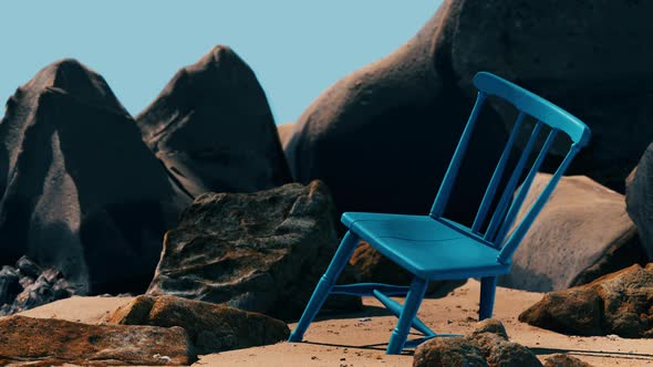 Retro Blue Wooden Chair on the Beach