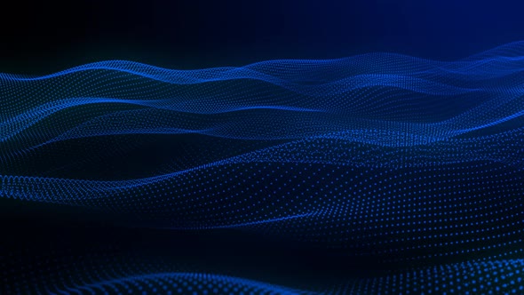 Blue Color Particle Grid Line Wave Motion Animated Background