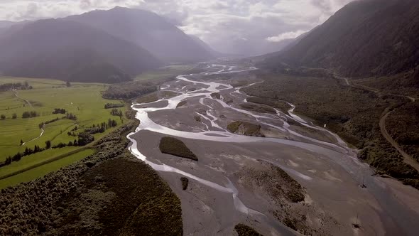 Meandering river in the valley