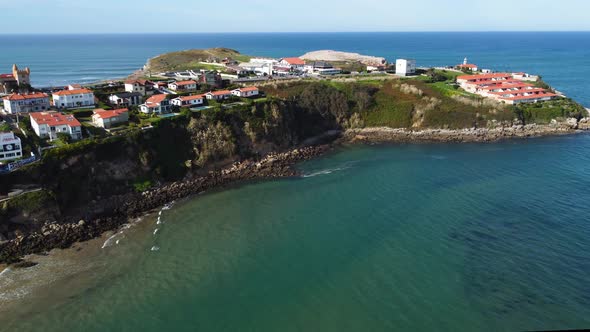 Aerial View of a Scenic Coastline Landscape in Suances Village Cantabria Spain