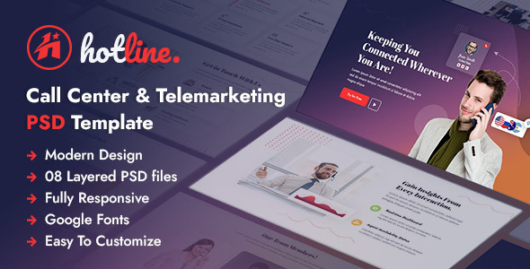 Hotline | Call Center and Telemarketing PSD Template