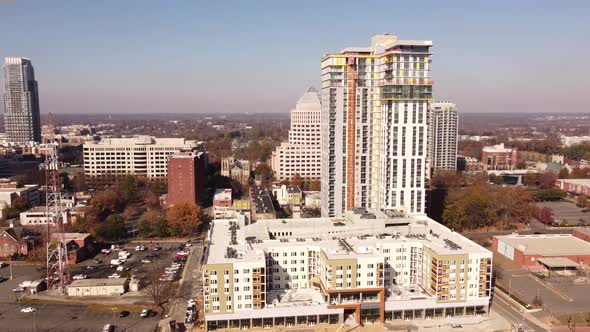 Aerial Video Mixed Use Commercial And Residential Development Downtown Charlotte North Carolina Usa