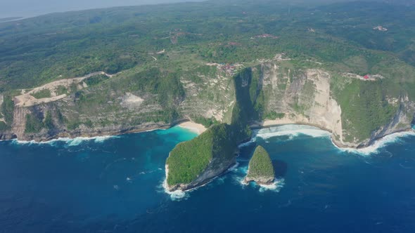 Aerial View at Blue Ocean and Nusa Penida Island at Sunny Day, Bali, Indonesia