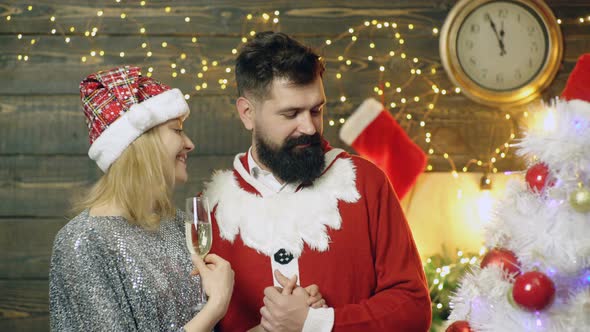 Picture of Young Family Couple Hugging in Christmas Time, Xmas Eve