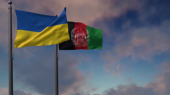 Afghanistan Flag Waving Along With The National Flag Of The Ukraine - 4K