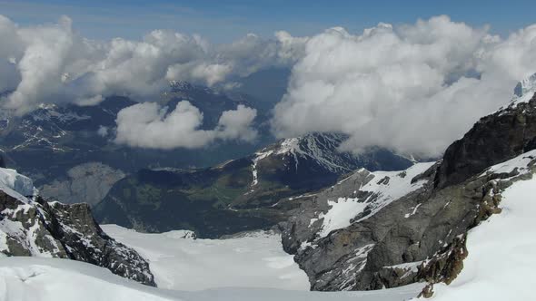 Flying over Bernese Alps at Jungfraujoch, Switzerland