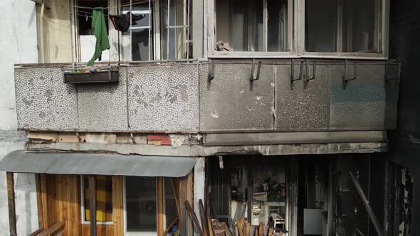 War in Ukraine  Burnt and Destroyed House in Kyiv