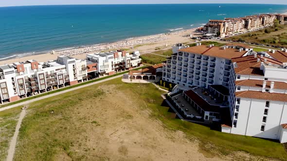 Aerial footage of the beautiful small town and seaside town known as Obzor in Bulgaria