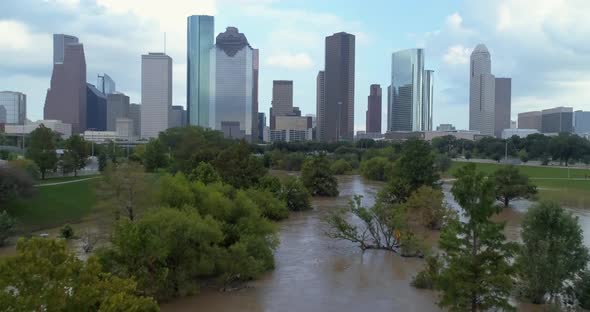 Aerial of Heavy flooding in Houston, Texas after Hurricane Harvey