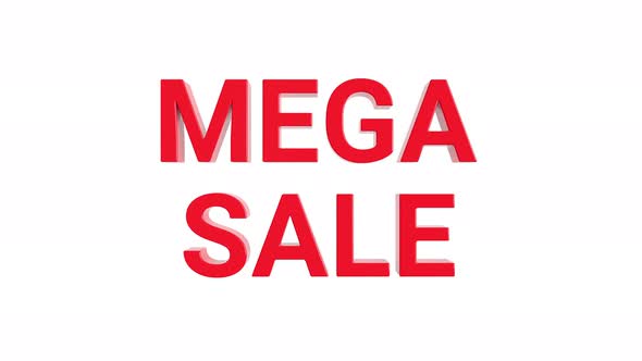 Mega Sale Text Motion Graphic Element Minimalistic Animation Red on White Background