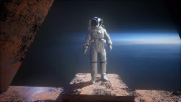 Astronaut on the Space Observatory Station Near Earth alt