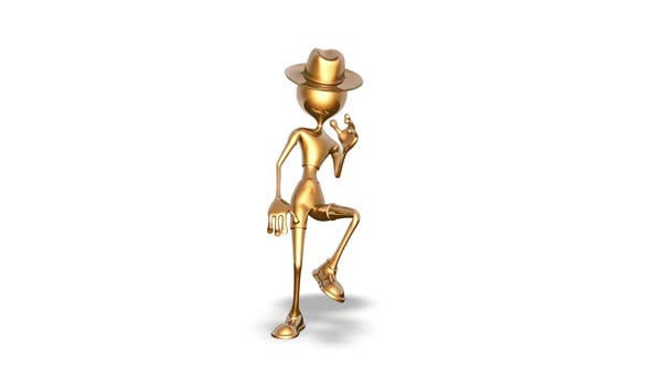 3D Gold Man Dance  Looped on White