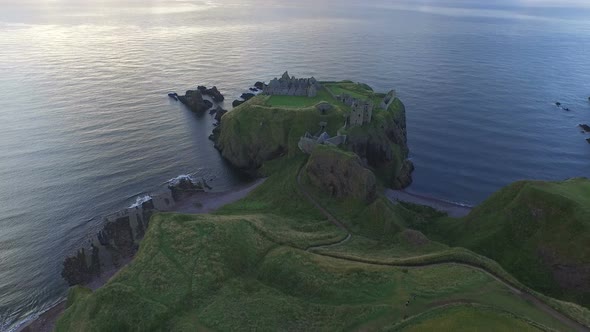 Aerial view of Dunnottar Castle and North Sea