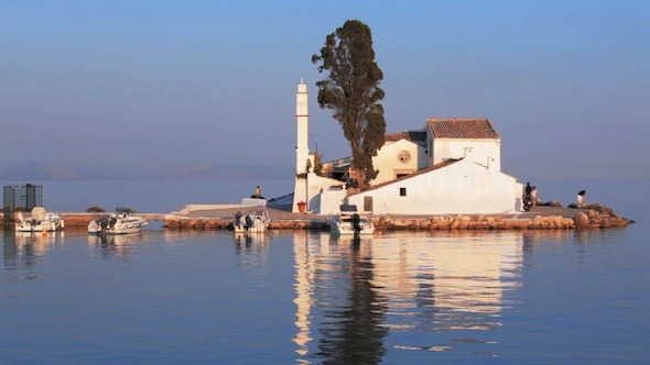 Sunset Scene of Vlacherna Monastery, Kanoni