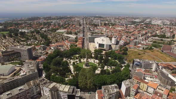 Roundabout and Boavista Avenue Aerial View. Porto, Portugal