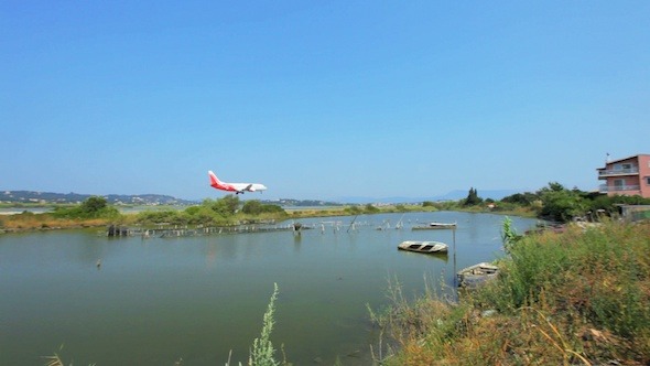 Landing of Airplane in Corfu Airport, Greece