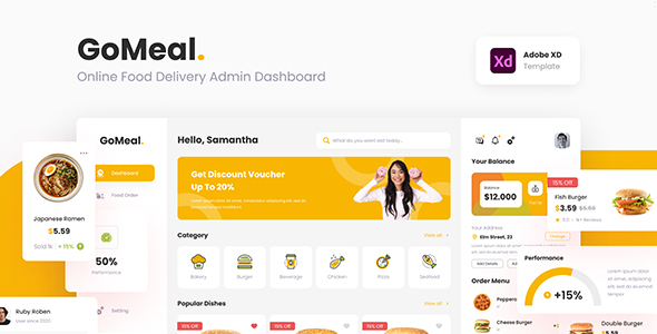 GoMeal - Online Food Delivery Admin Dashboard Adobe XD