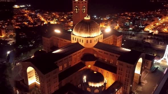 Night scape of catholic sanctuary at Aparecida city Brazil at night.