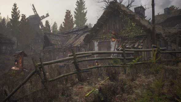 Russian Old Village on the Edge of the Forest is Destroyed