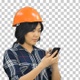 Female architect with orange helmet using smartphone, Alpha Channel - VideoHive Item for Sale