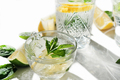 fresh lemon and mint drink in a glass cup. summer cold infused water for freshness - PhotoDune Item for Sale