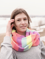 beautiful teenager girl wearing festive multicolored scarf and looking at camera - PhotoDune Item for Sale