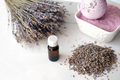 lavender essential oil and dry lavender flowers with bath salt and bomb - PhotoDune Item for Sale