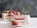 a piece of cake with mousse filling and strawberry jelly. low sugar homemade cake - PhotoDune Item for Sale