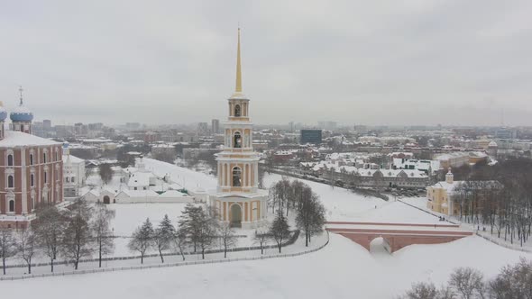 Ryazan Kremlin and Cityscape in Winter. Russia. Aerial View