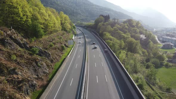 aerial view with drone 4k of the swiss motorway