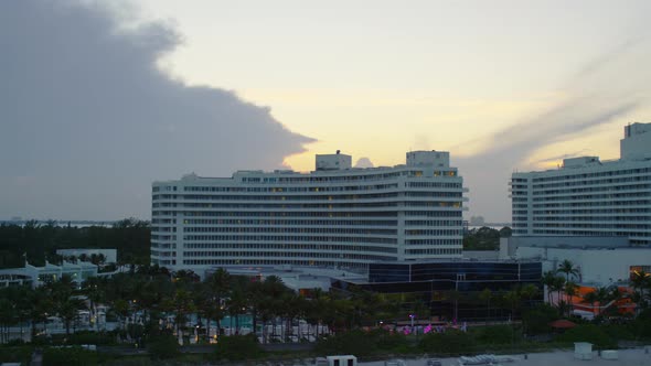 Aerial view of palm trees and hotels in Miami Beach