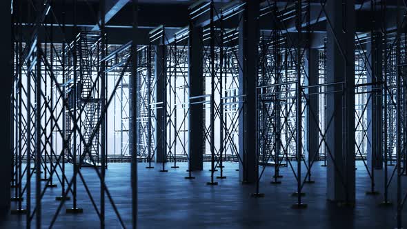 Reinforced concrete building construction site. The floor with scaffolding.