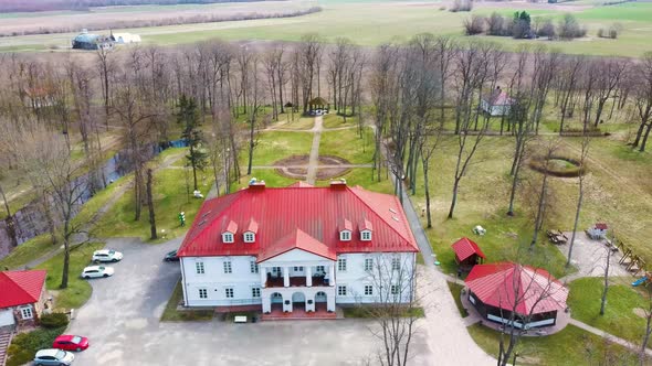 Amazing Aerial View Bistrampolis Palace and Parkin Lithuania, Panevezys District.