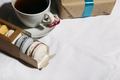 box of macaroons with cup of coffee - PhotoDune Item for Sale