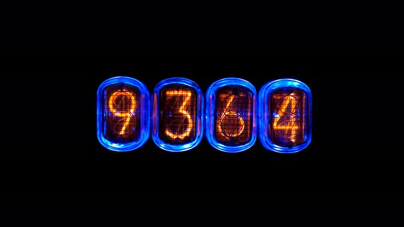 Random Numbers Change on the Numerical Counter, on Gas Discharge Indicator, Nixie Tube