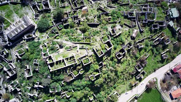 Drone view on world famous Kayakoy ghost town near to Olludeniz, Fethiye.