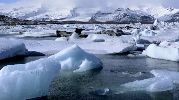 Timelapse of Icebergs Moving in Jokulsarlon Ice Lagoon Iceland, Global Warming.