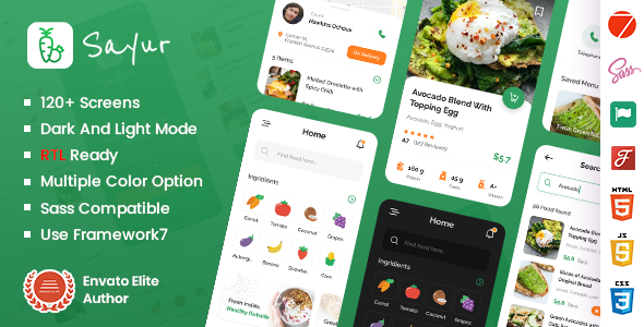 Sayur - Food Delivery Framework 7 Mobile App